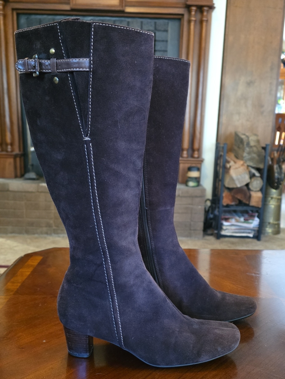 ECCO Vintage Brown Suede Knee High Boots Size 38 / 7-7.5 Very Good Condition